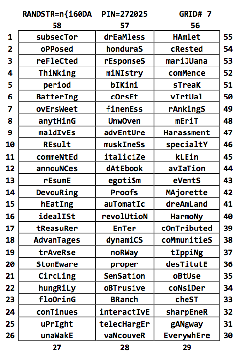 One Time Grid Word Grid